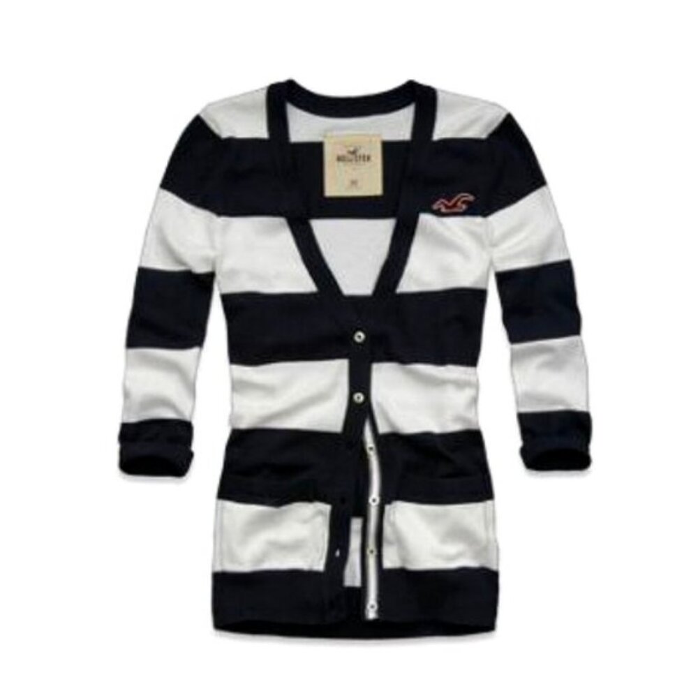 Hollister 2000s Y2K Preppy Academia Striped V-Neck Cardigan M - Picture 1 of 9